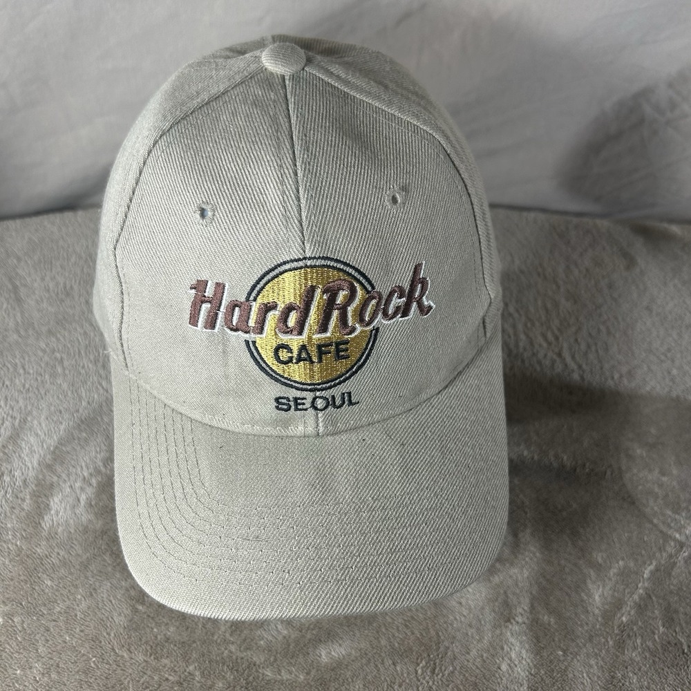 Vintage Hard Rock Cafe Seoul Snapback Hat Cap Korea Wool Blend OSFA Beige Logo